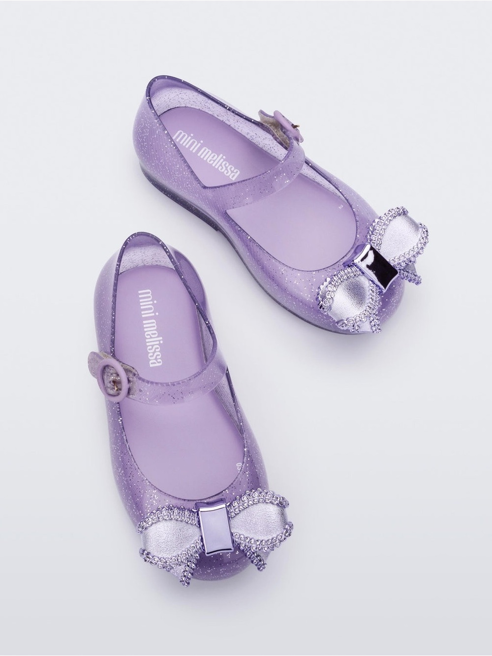 Mini Melissa Purple Glitter Mary Jane Jelly Flats with Bow